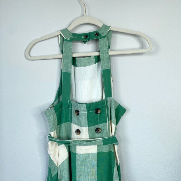ANTHROPOLOGIE Maeve Greta Gingham Dress Size 8 Green Check Retro Linen Midi - Picture 7 of 8